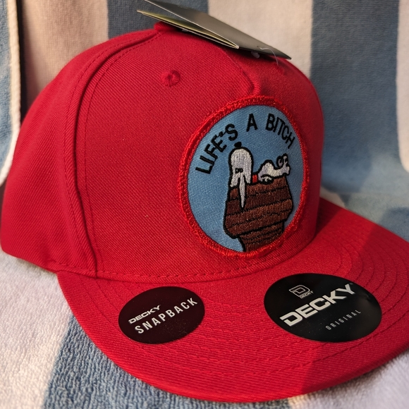 Snoopy Hat, Charlie Brown Snoopy hat, red Snoopy Vintage flatbrim DECKY snapback - Picture 5 of 6